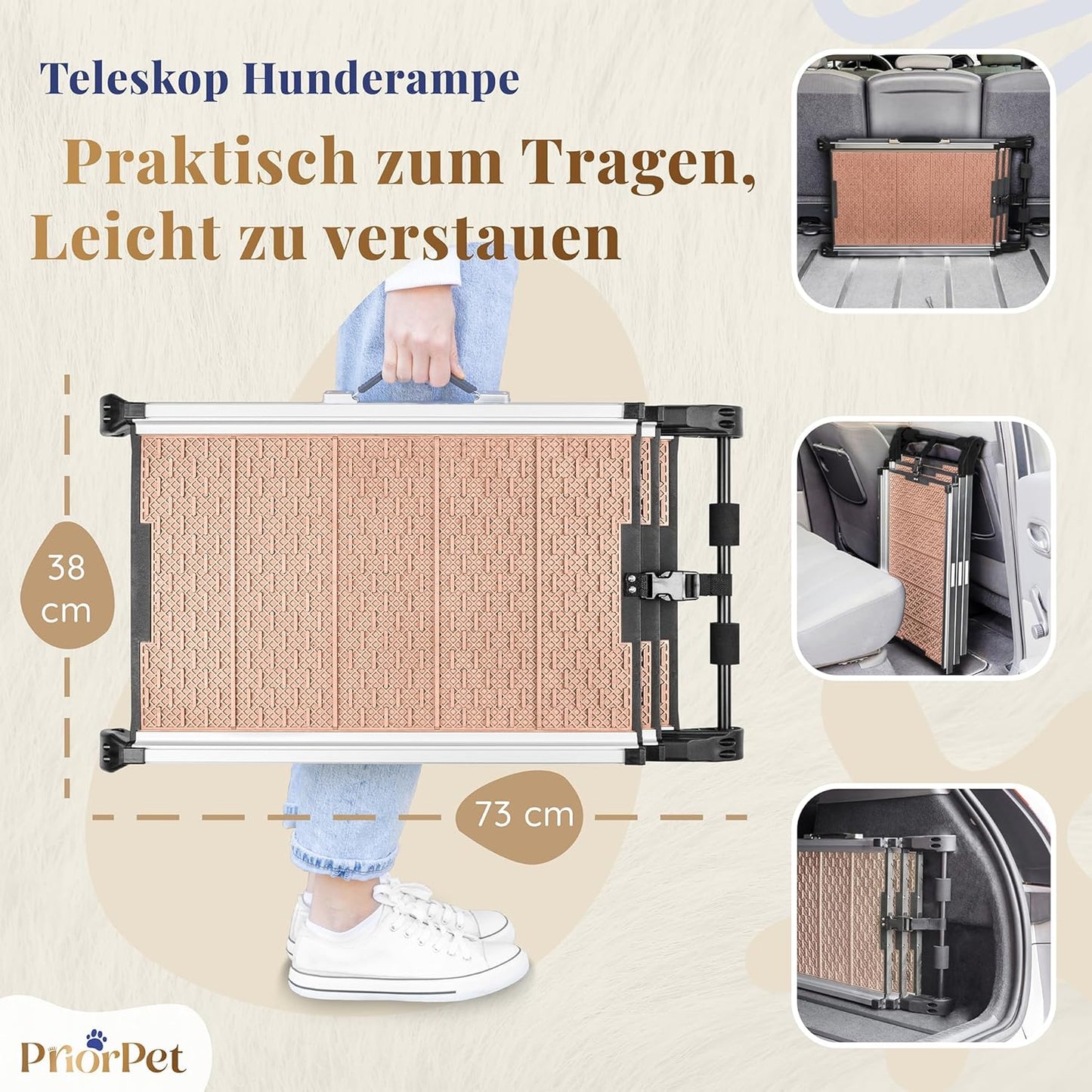 Hunderampe Auto Klappbar. Stabile Teleskop Rampe 90kg Belastbarkeit.