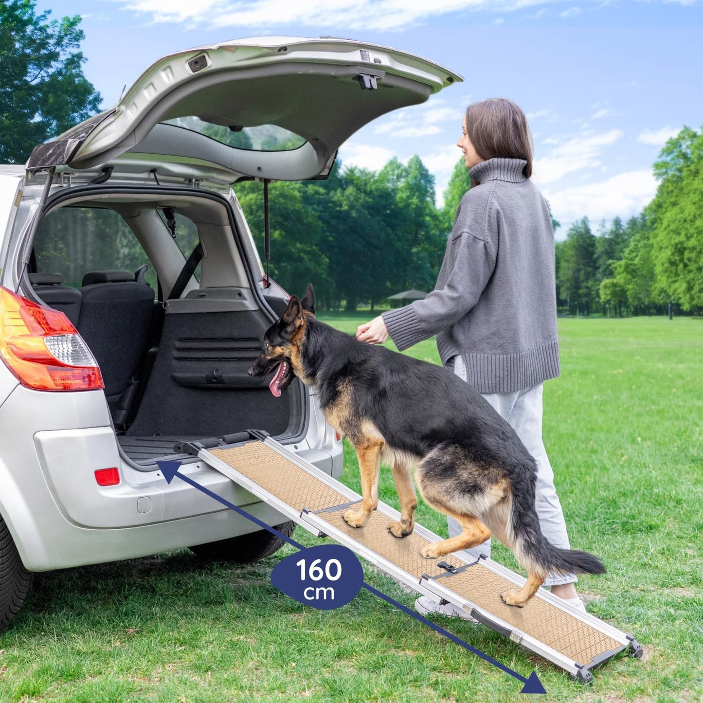 Hunderampe Auto Klappbar. Stabile Teleskop Rampe 90kg Belastbarkeit.
