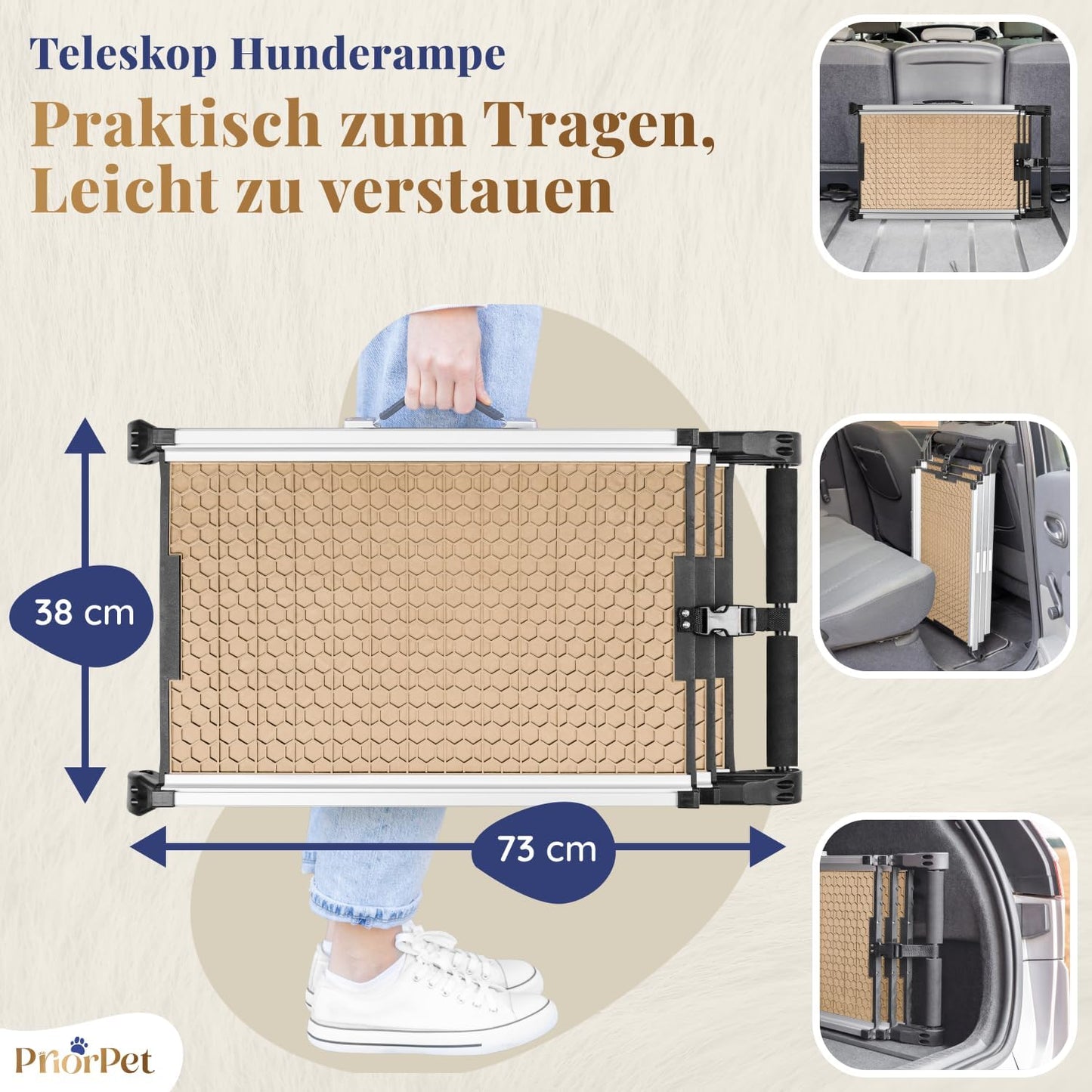 Hunderampe Auto Klappbar. Stabile Teleskop Rampe 90kg Belastbarkeit.