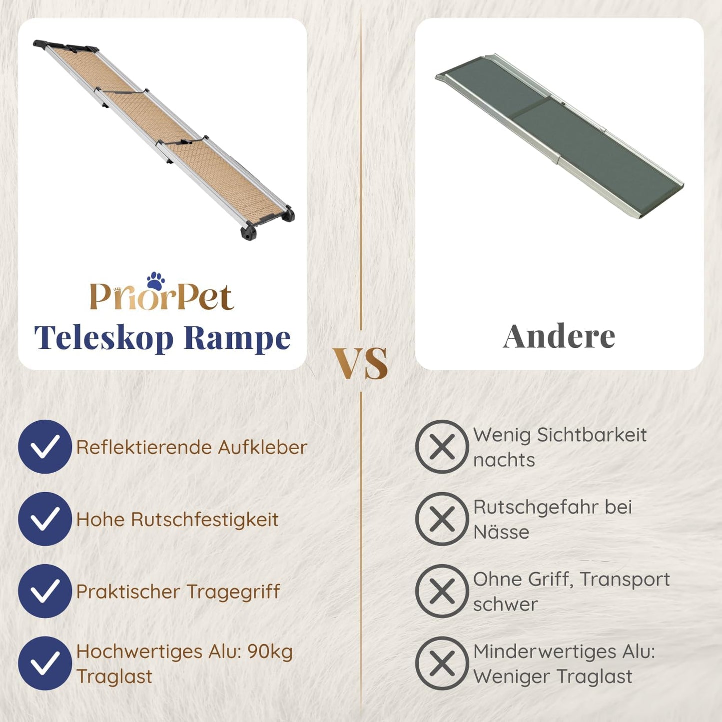 Hunderampe Auto Klappbar. Stabile Teleskop Rampe 90kg Belastbarkeit.