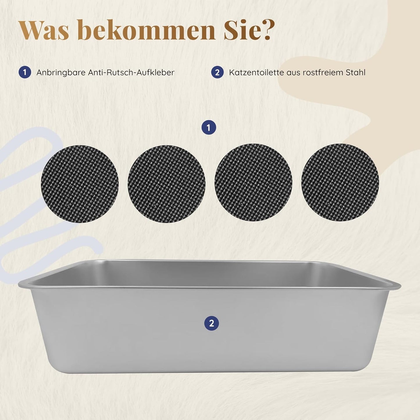 Bac à litière pour chat en acier inoxydable XXL–Facile à nettoyer, résistant aux odeurs–Bac à litière pour chat en acier–60 x 40 x 15 cm–Revêtement antiadhésif–Convient aux grands et petits chats, lapins