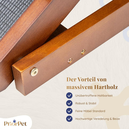Hunderampe Bett mit Sicherheitsgeländer - Für Große Hunde bis zu 90 kg - Höhenverstellbare hundetreppe für Betten bis zu 94.5cm - Breite 49,5 cm - Klappbar - Anti-Rutsch-Griff - Birkenholz